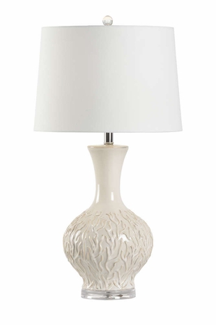 47059 Wildwood 30in. Ceramic Sea Grass Lamp with Linen Shade and Neutral Glaze/Clear Finish