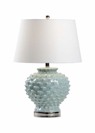 47086 Wildwood 27in. Ceramic San Lucas Lamp with Linen Shade and Seafoam Glaze/Polished Nickel Finish