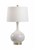 47101 Marketplace 30in. Ceramic Sophia Lamp with Linen Shade and Almond Glaze/Antique Brass Finish