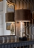 47121 Wildwood 33.5in. Iron Kahn Lamp with Silkette Shade and Spotted White Wash Steel/Black Finish