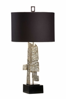 47121 Wildwood 33.5in. Iron Kahn Lamp with Silkette Shade and Spotted White Wash Steel/Black Finish