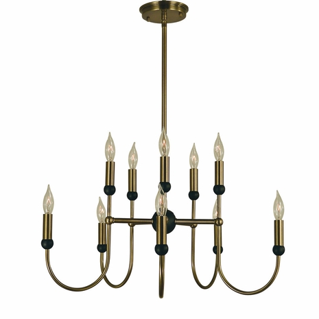 F-4795 Framburg 10-Light Antique Brass/Matte Black Nicole Chandelier