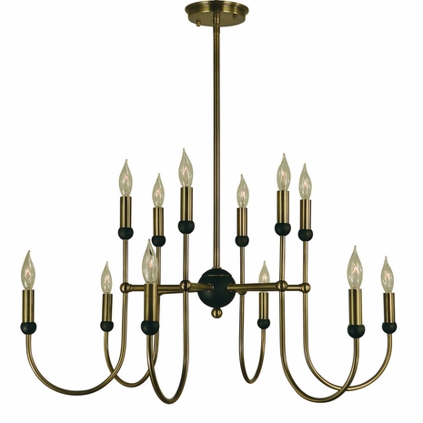 F-4798 Framburg 12-Light Antique Brass/Matte Black Nicole Chandelier