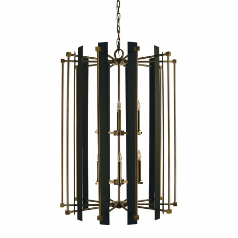 F-4806 Framburg 12-Light Antique Brass/Matte Black Louvre Chandelier