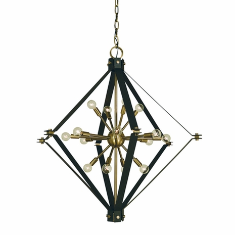 F-4820 Framburg 16-Light Antique Brass/Matte Black Axis Foyer Chandelier
