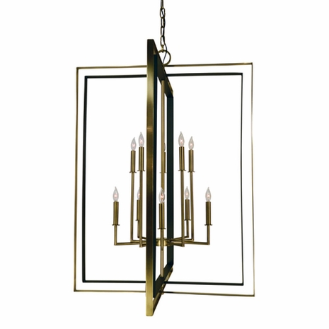 F-4868 Framburg 10-Light Antique Brass/Matte Black Symmetry Foyer