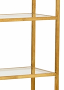 490062 Wildwood 82in. Iron/Glass Clancy Etagere with Antique Gold Leaf/Clear Finish