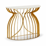 490077 Wildwood 33in. Iron Martha Console Table with Antique Gold Leaf/Natural White Finish