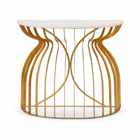 490077 Wildwood 33in. Iron Martha Console Table with Antique Gold Leaf/Natural White Finish
