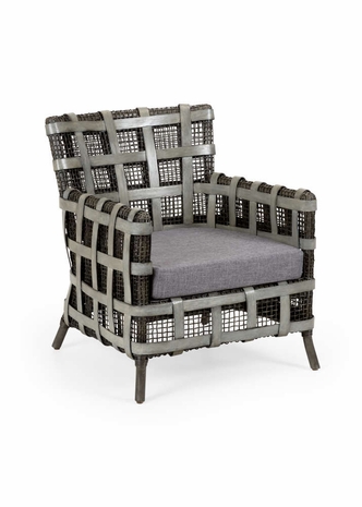 490155 Wildwood Rattan/Fabric Gray/Off White Carlos Chair - Gray