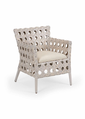 490157 Wildwood 31.5in. Rattan/Fabric Mandaue Bistro Chair - White with Whitewash/Off White Finish