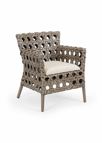 490158 Wildwood Rattan/Fabric Gray Stone/Off White Mandaue Bistro Chair - Gray