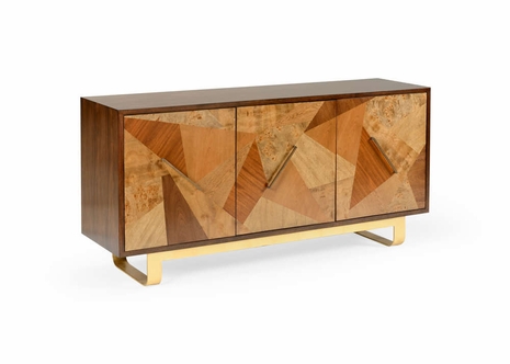 490215 Wildwood Wood Walnut/Multi Veneers Crazy Quilt Credenza