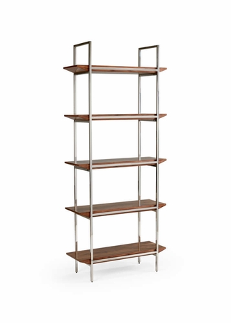 490243 Wildwood Wood/Stainless Steel Natural Walnut/Polished Oakland Shelf Unit
