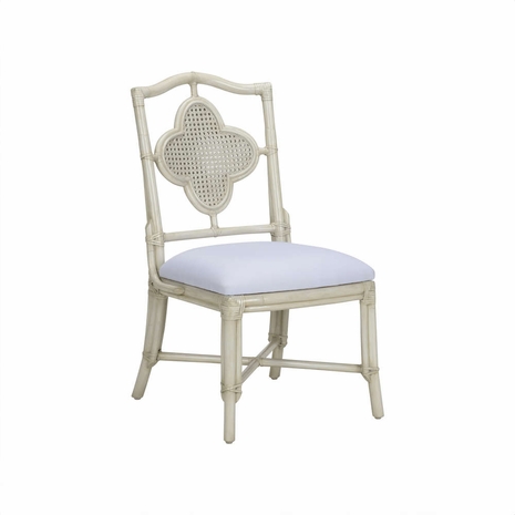 490278 Wildwood 38.5in. Rattan/Fabric Selene Side Chair - White with Whitewash/Gray Finish
