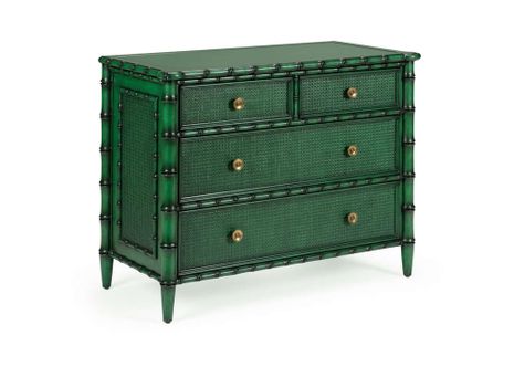490282 Wildwood 36in. Hardwood/Cane/Brass Borneo Chest with Emerald/Antique Finish