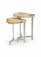 490306 Wildwood 22in. Petrified Wood Bedrock Nested Tables (S2) with Natural/Antique Silver Leaf Finish