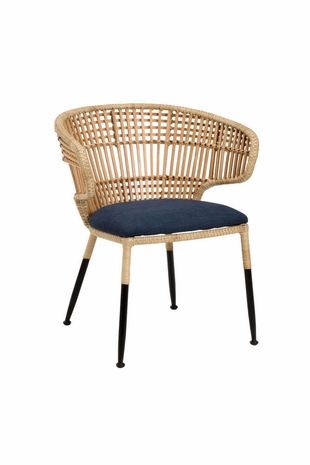490352 Wildwood 30.5in. Rattan/Fabric Calder Chair with Natural/Blue Linen Finish