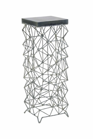 490360 Wildwood Wood/Metal/Rattan Gray/White Glaze Gehry Pedestal - Gray