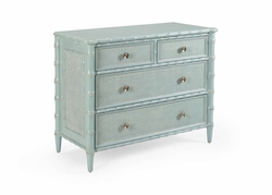 490380 Wildwood 36in. Hardwood/Caning/Brass Gutshall Chest with Blue/White Glaze/Satin Nickel Finish