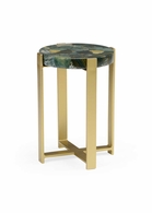 490422 Wildwood 21in. Stone Jasper Accent Table (Lg) with Natural Multi Green/Antique Gold Finish