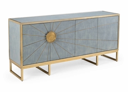 490479 Wildwood 33in. Wood/Brass Ray's Edge Cabinet with Faux Gray Shagreen/Antique Finish