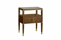 490555 Wildwood 28in. Wood/Brass Brady Bedside Table with Walnut/Antique Mirrored Glass Finish