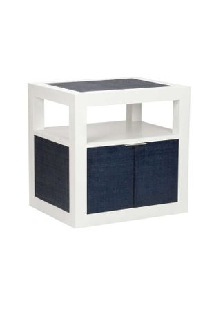 490574 Wildwood 30in. Wood/Raffia La Costa - Navy with White/Navy Blue Finish