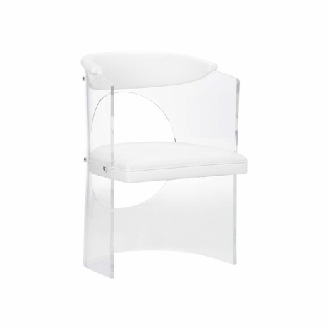 490625 Wildwood 32.5in. Acrylic/Leather Baran Barrel Back Chair - White with Clear Finish