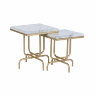 490643 Wildwood 21in. Marble Stand by Me Tables (S2) with Natural White/Gold Finish