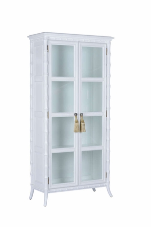 490661 Wildwood 75.5in. Wood/Glass Nights in White Linen Cabinet with Clear Finish