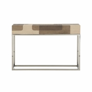 490751 Wildwood 32in. Raffia On Wood/Stainless Steel Jacoby Console with Brown/Cream/Polished Nickel Finish