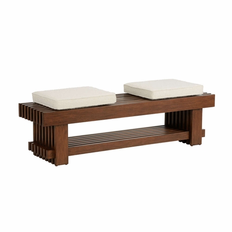 490771 Wildwood 19.5in. Beech/Fabric Maki Bench with Walnut/Natural Finish