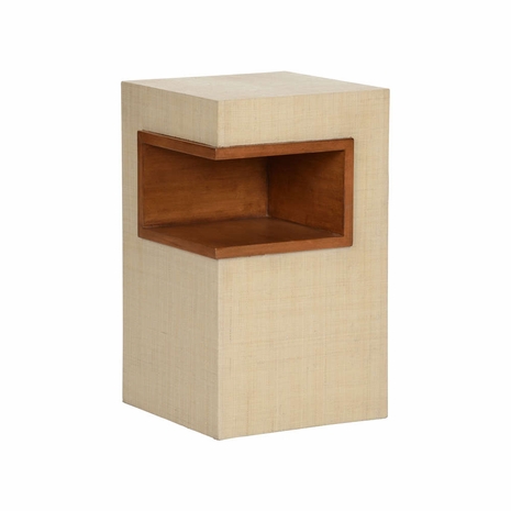 490820 Wildwood 22in. Wood/Raffia Book Nook Table with Walnut/Natural Finish