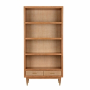 490826 Wildwood 81in. Wood/Raffia Panama Etagere with Walnut/Natural Finish