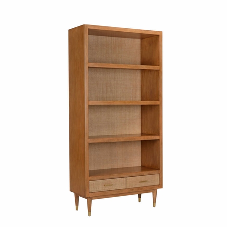 490826 Wildwood 81in. Wood/Raffia Panama Etagere with Walnut/Natural Finish
