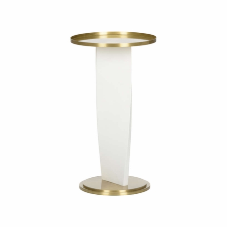 490834 Wildwood 21.5in. Metal Elin Drinks Table with Matte White/Brass Finish
