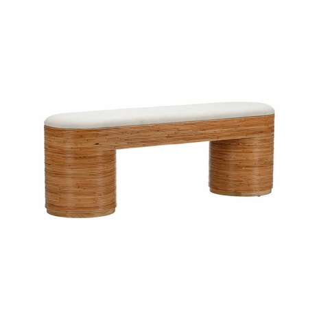 490842 Wildwood 20in. Rattan/Muslin Easy Like Sunday Morning Bench with Natural/Tan Finish