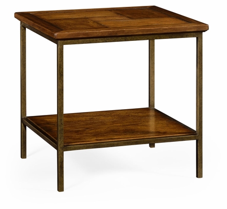 491002-CFW Jonathan Charles Fine Furniture JC Edited - Casually Country Country Walnut Square End Table With Iron Base