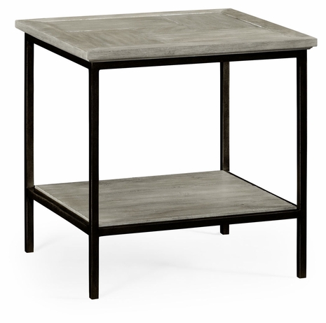491002-RGA Jonathan Charles Fine Furniture JC Edited - Casually Country Rustic Grey Square End Table With Iron Base