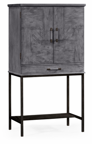 491003-ADG JC Edited Casual Country Antique Dark Grey Drinks Cabinet With Grey Silver Base