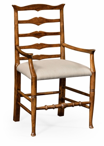491008-AC-CFW-F001 JC Edited Casual Country Walnut Ladder Back Armchair, Upholstered In Maze