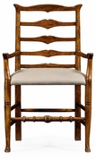 491008-AC-CFW-F001 JC Edited Casual Country Walnut Ladder Back Armchair, Upholstered In Maze