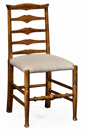 491008-SC-CFW-F001 Jonathan Charles Fine Furniture JC Edited - Casually Country Country Walnut Ladder Back Side Chair, Upholstered In Mazo
