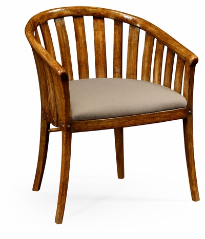 491047-AC-CFW-F001 Jonathan Charles Country Walnut Style Tub Armchair, Upholstered in MAZO