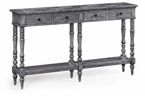 491050-ADG JC Edited Casual Country Antique Dark Grey Parquet Double Console With Distress