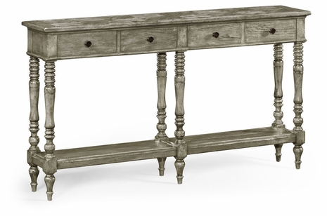 491050-RGA JC Edited Casual Country Rustic Grey Parquet Double Console With Distress
