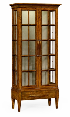 491063-CFW Jonathan Charles Plank Country Walnut Tall Glazed Cabinet