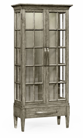 491063-RGA Jonathan Charles Fine Furniture JC Edited - Casually Country Tall Rustic Grey Plank Glazed Display Cabinet