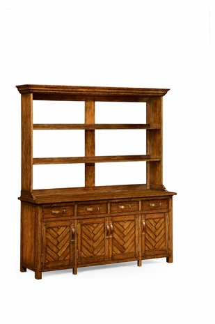 491066-CFW Jonathan Charles Fine Furniture JC Edited - Casually Country Country Walnut Parquet Welsh Dresser With Strap Handles